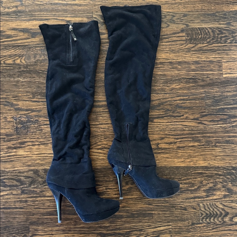 Black Suede Over-the-Knee Stiletto Boots
